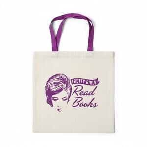 NEW Pretty Girls Read Books Canvas Tote Purple Casual School Gorpcore Travel